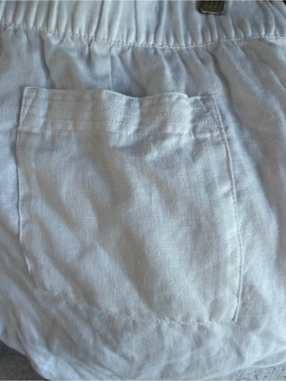 Pure Jill White 100% Linen Pull On Crop Pants Elastic Waist Pockets M - Picture 6 of 8